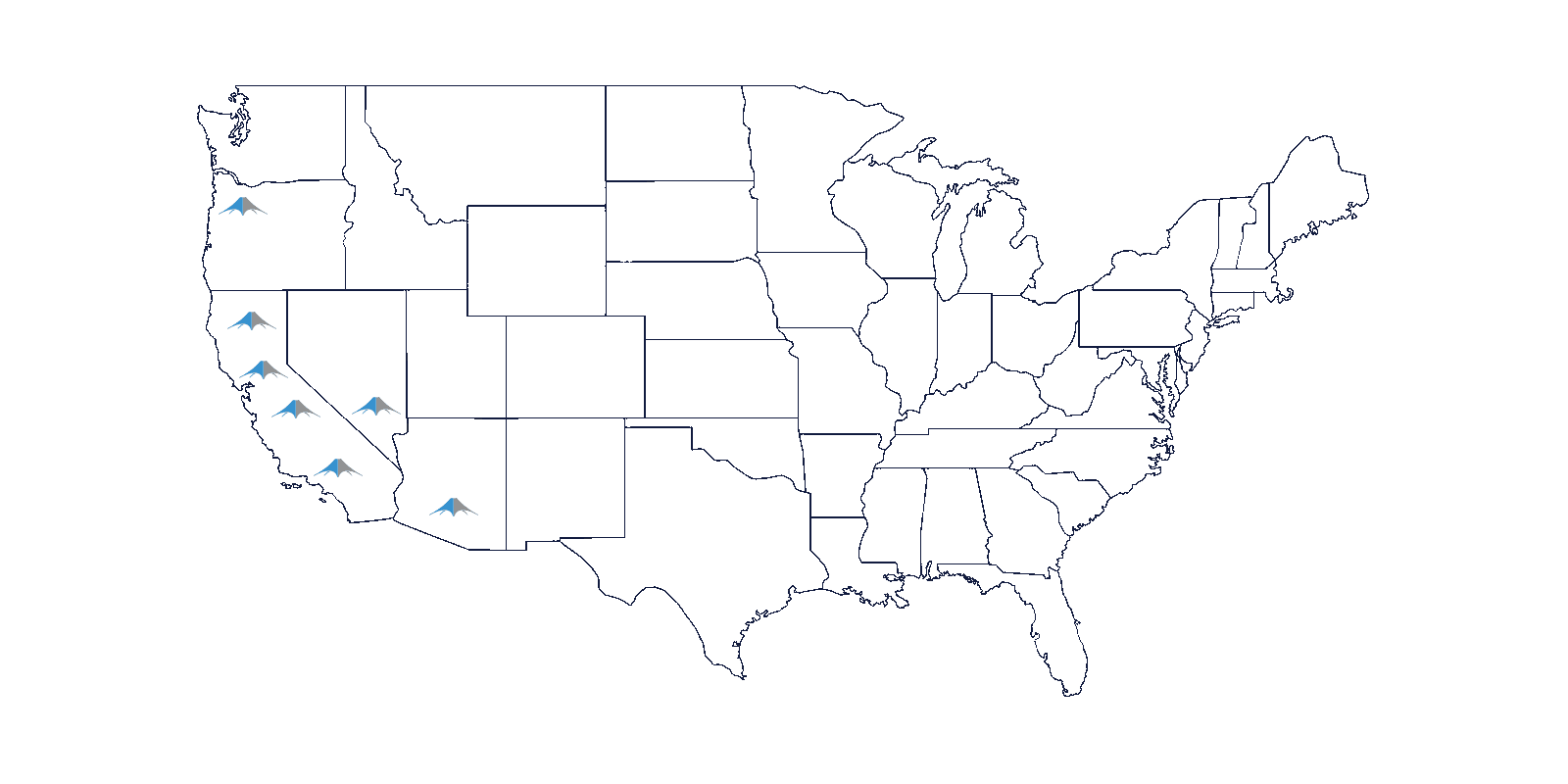 all occasions tents united states locations map outline with aot location pins